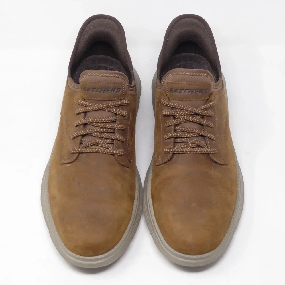 Skechers Mens 205046 Garza-Gervin Brown Leather Slip-ins Casual Shoes Size 13